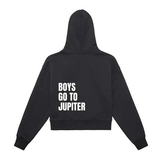 "Boys Go To Jupiter" Fleeced Zip-Up Cropped Hoodie