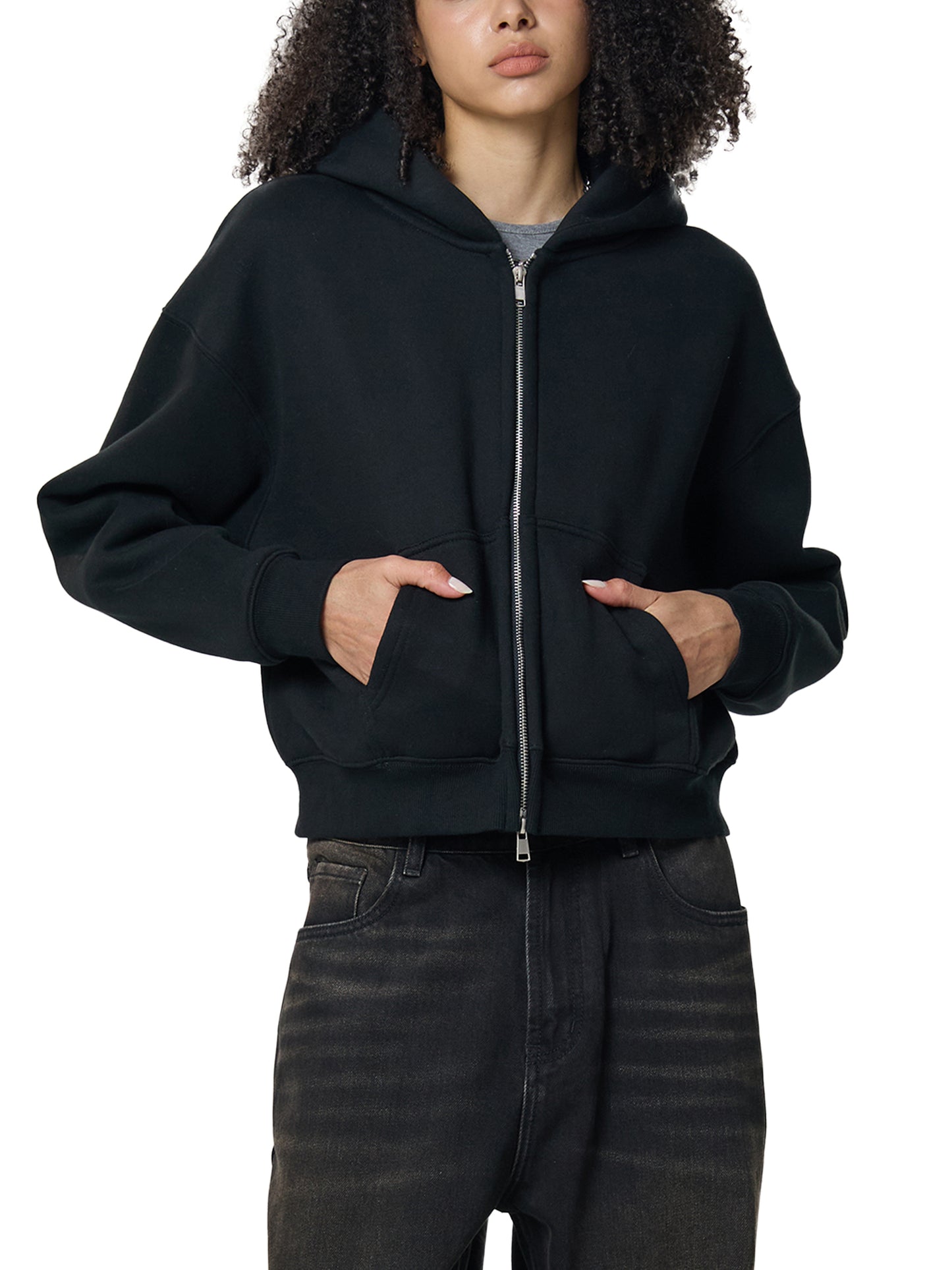 "Boys Go To Jupiter" Fleeced Zip-Up Cropped Hoodie